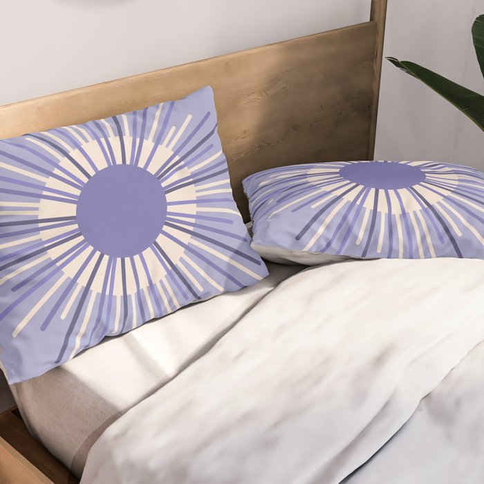 Retro Minimalist Sunburst Double Sun in Light Periwinkle Purple and Cream Pillow Sham Gallery Image 2