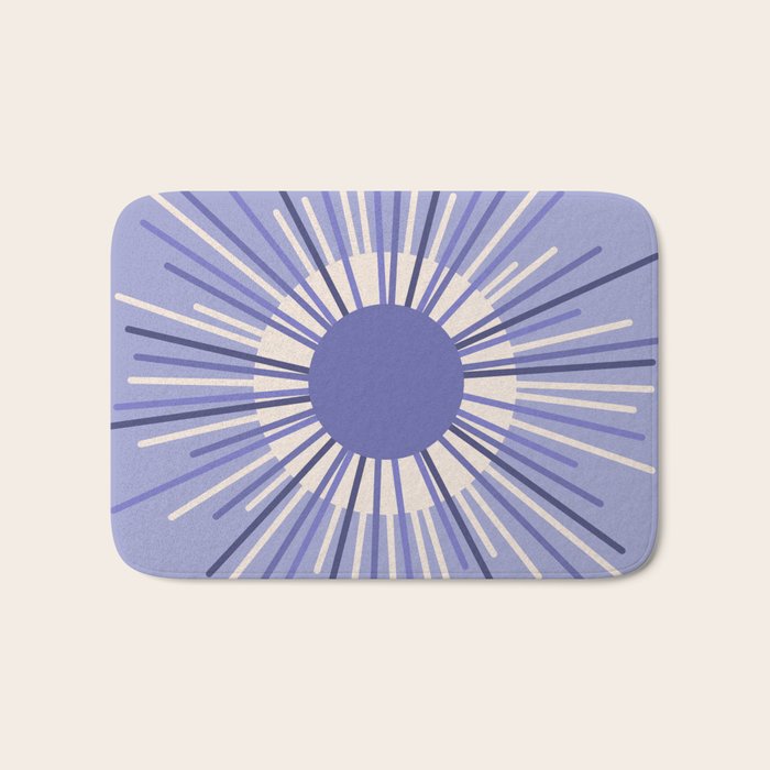 Retro Minimalist Sunburst Double Sun in Light Periwinkle Purple and Cream Bath Mat Gallery Image 1