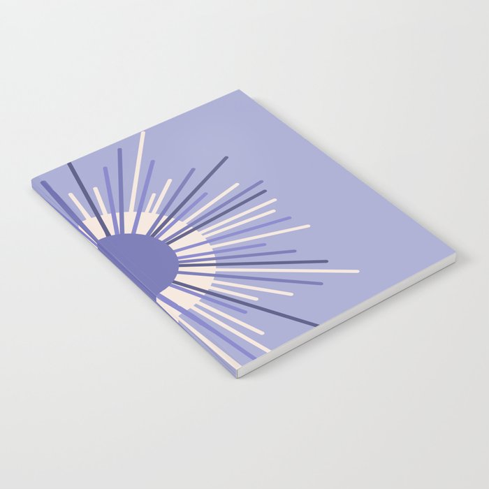 Retro Minimalist Sunburst Double Sun in Light Periwinkle Purple and Cream Notebook Gallery Image 1