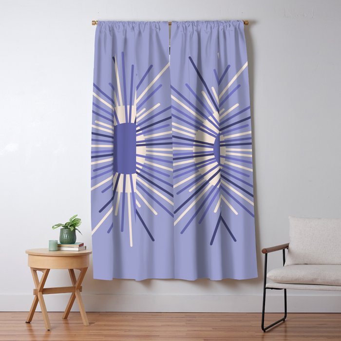 Retro Minimalist Sunburst Double Sun in Light Periwinkle Purple and Cream Window Curtain Gallery Image 1