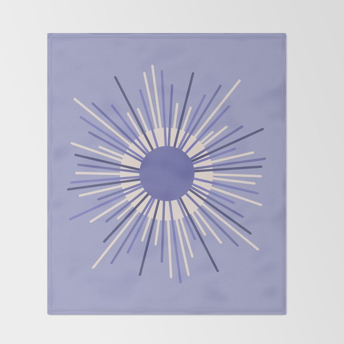 Retro Minimalist Sunburst Double Sun in Light Periwinkle Purple and Cream Throw Blanket Gallery Image 2