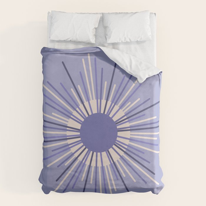Retro Minimalist Sunburst Double Sun in Light Periwinkle Purple and Cream Duvet Cover Gallery Image 6
