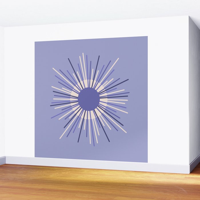 Retro Minimalist Sunburst Double Sun in Light Periwinkle Purple and Cream Wall Mural Gallery Image 2