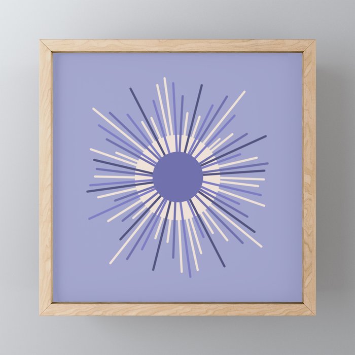 Retro Minimalist Sunburst Double Sun in Light Periwinkle Purple and Cream Mini Art Print Gallery Image 1