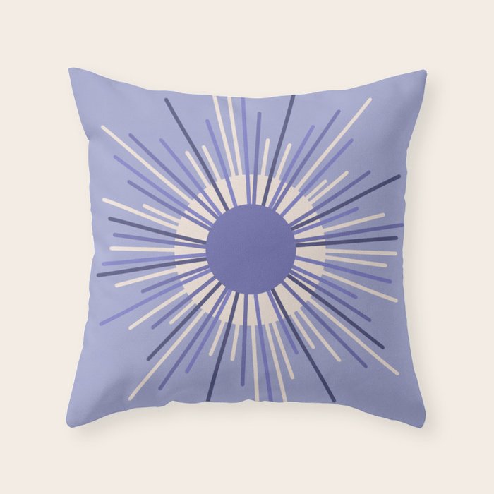 Retro Minimalist Sunburst Double Sun in Light Periwinkle Purple and Cream Throw Pillow Gallery Image 6