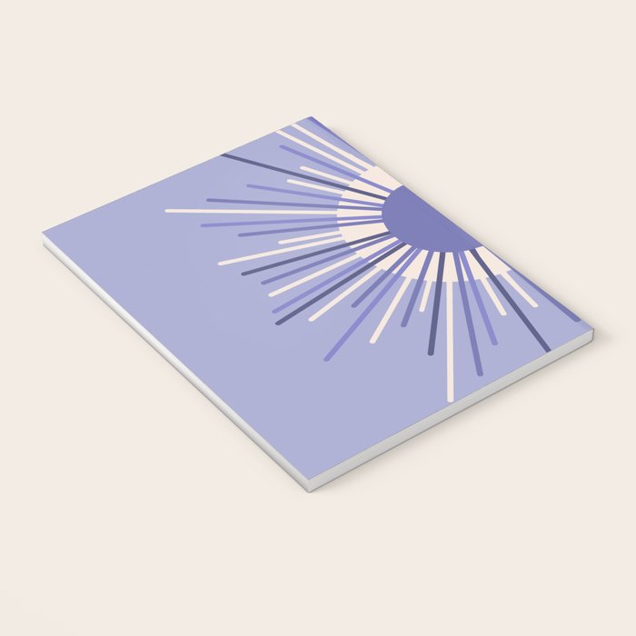 Retro Minimalist Sunburst Double Sun in Light Periwinkle Purple and Cream Notebook Gallery Image 3