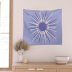 Retro Minimalist Sunburst Double Sun in Light Periwinkle Purple and Cream Wall Tapestry Gallery Image 2