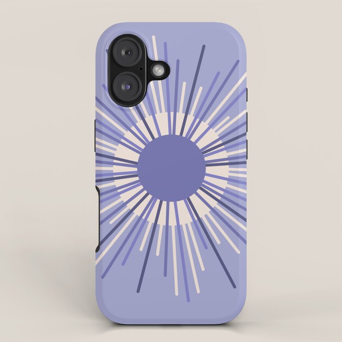 Retro Minimalist Sunburst Double Sun in Light Periwinkle Purple and Cream iPhone Case Gallery Image 1