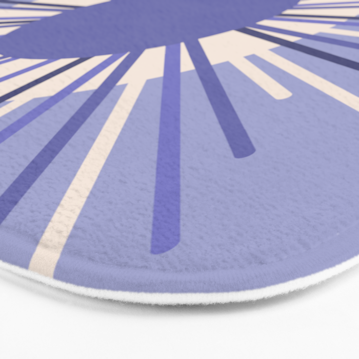 Retro Minimalist Sunburst Double Sun in Light Periwinkle Purple and Cream Bath Mat Gallery Image 3