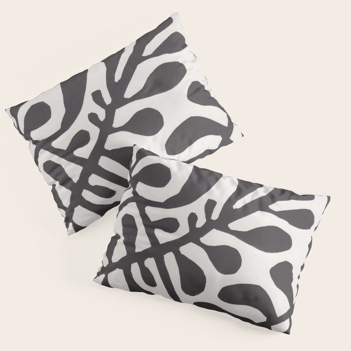 Linocut Plant #2 / Black & White Pillow Sham Gallery Image 1
