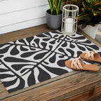 Linocut Plant #2 / Black & White Outdoor Rug Gallery Image 2