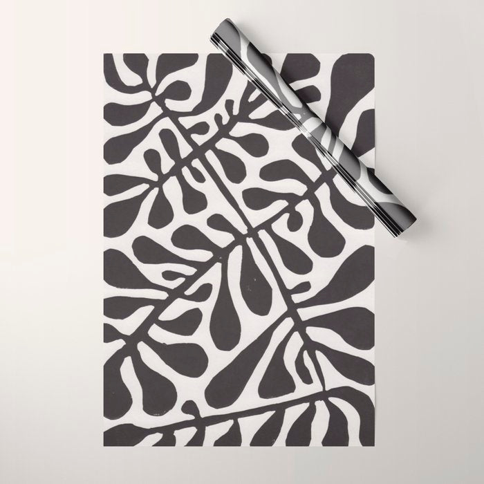 Linocut Plant #2 / Black & White Wrapping Paper Gallery Image 1
