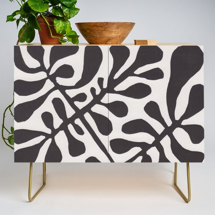Linocut Plant #2 / Black & White Credenza Gallery Image 1