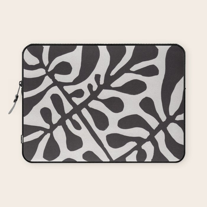 Linocut Plant #2 / Black & White Laptop Sleeve Gallery Image 1