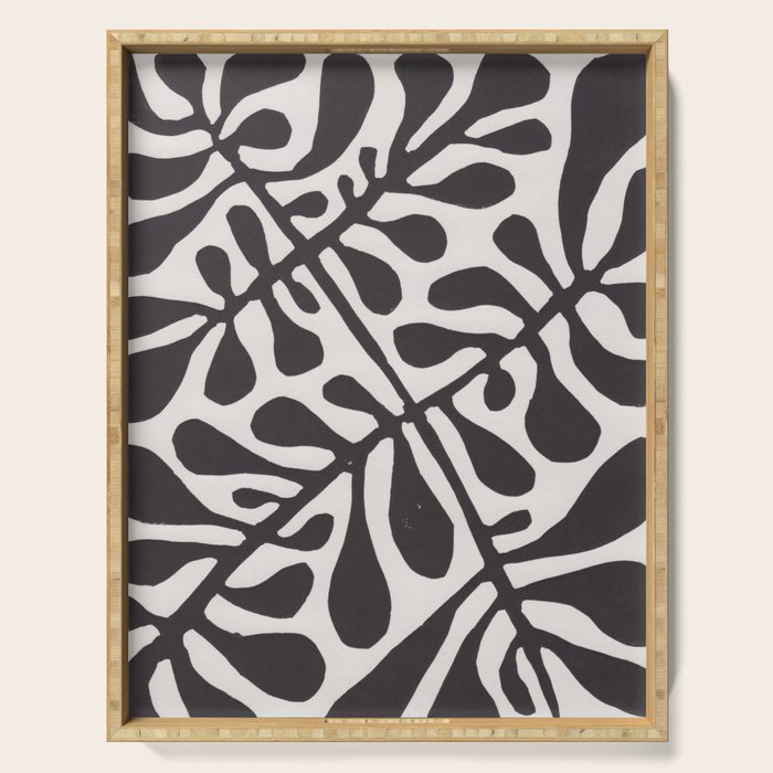 Linocut Plant #2 / Black & White Serving Tray Gallery Image 1