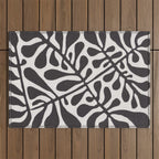 Linocut Plant #2 / Black & White Outdoor Rug Gallery Image 1