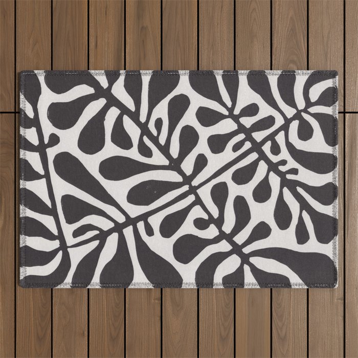 Linocut Plant #2 / Black & White Outdoor Rug Gallery Image 1