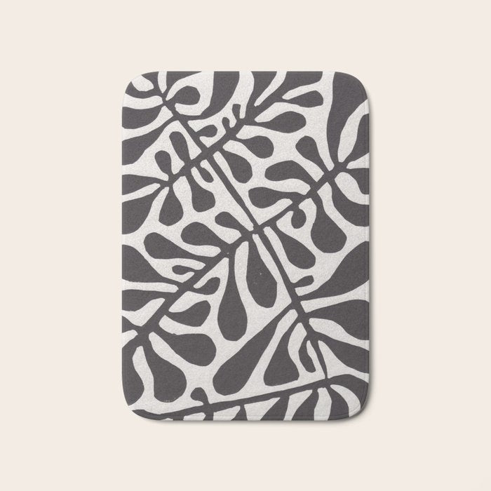 Linocut Plant #2 / Black & White Bath Mat Gallery Image 1