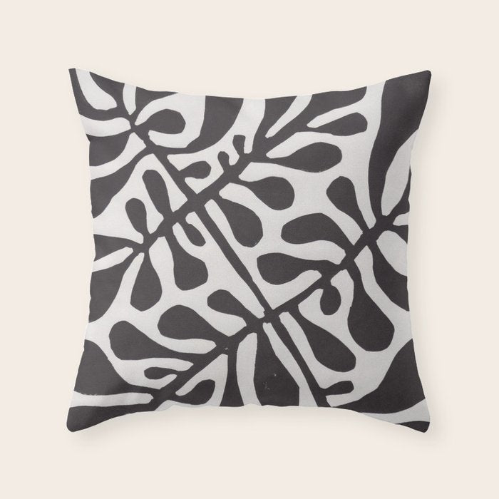 Linocut Plant #2 / Black & White Throw Pillow Gallery Image 6