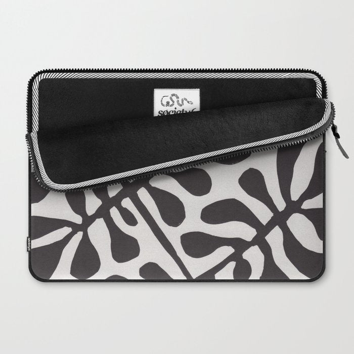 Linocut Plant #2 / Black & White Laptop Sleeve Gallery Image 2