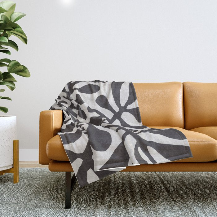 Linocut Plant #2 / Black & White Throw Blanket Gallery Image 1