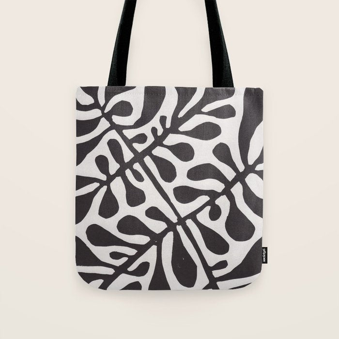 Linocut Plant #2 / Black & White Tote Bag Gallery Image 1