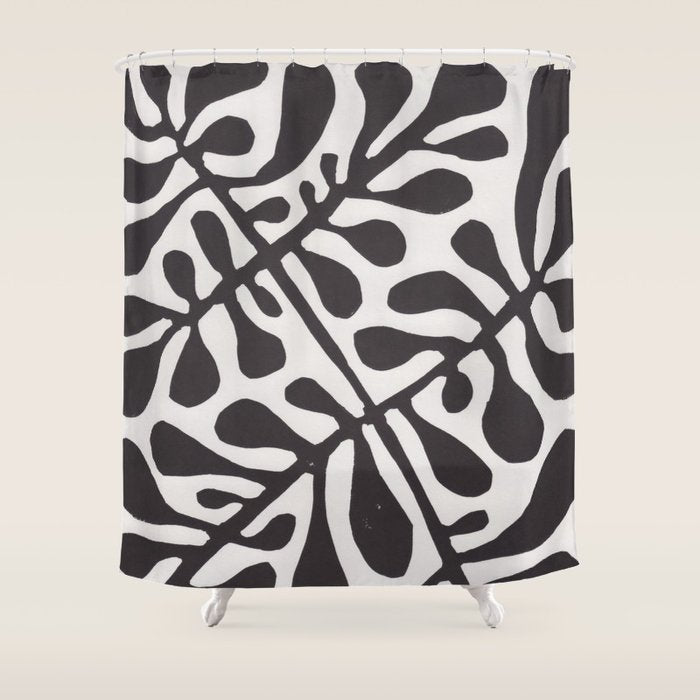 Linocut Plant #2 / Black & White Shower Curtain Gallery Image 1