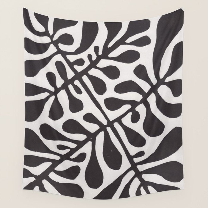 Linocut Plant #2 / Black & White Wall Tapestry Gallery Image 4