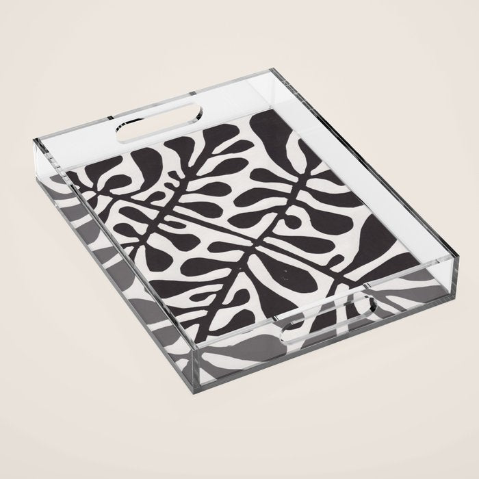 Linocut Plant #2 / Black & White Acrylic Tray Gallery Image 1