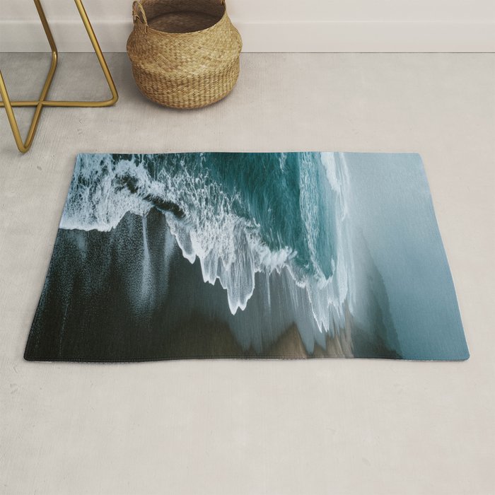 Misty Shoreline - Moody Ocean Photography Print Rug Gallery Image 1