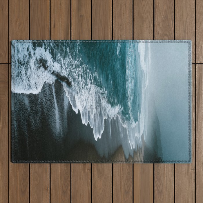 Misty Shoreline - Moody Ocean Photography Print Outdoor Rug Gallery Image 1