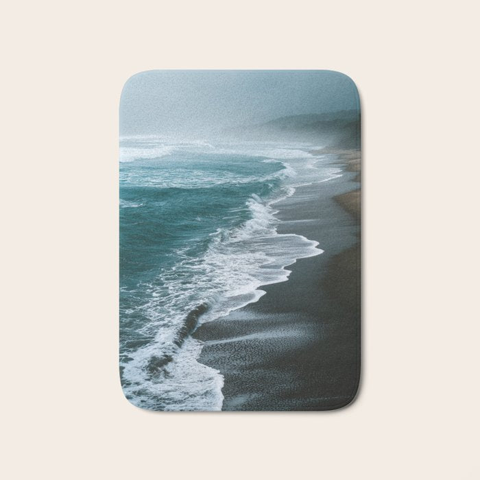 Misty Shoreline - Moody Ocean Photography Print Bath Mat Gallery Image 1
