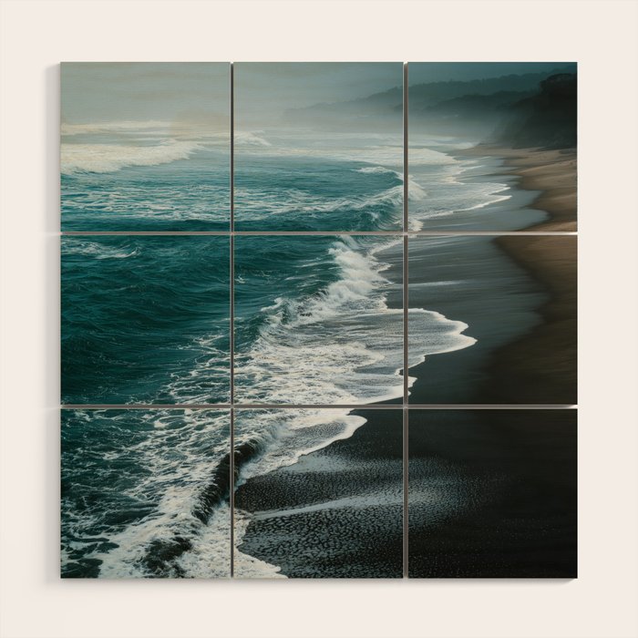 Misty Shoreline - Moody Ocean Photography Print Wood Wall Art Gallery Image 1