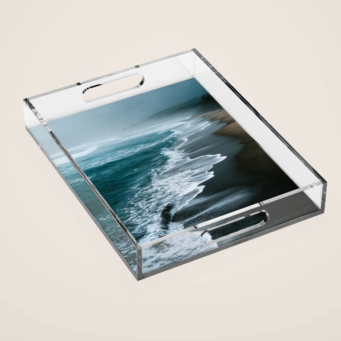 Misty Shoreline - Moody Ocean Photography Print Acrylic Tray Gallery Image 1