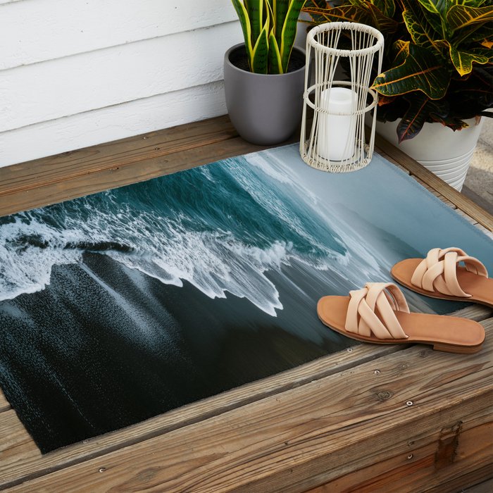 Misty Shoreline - Moody Ocean Photography Print Outdoor Rug Gallery Image 2