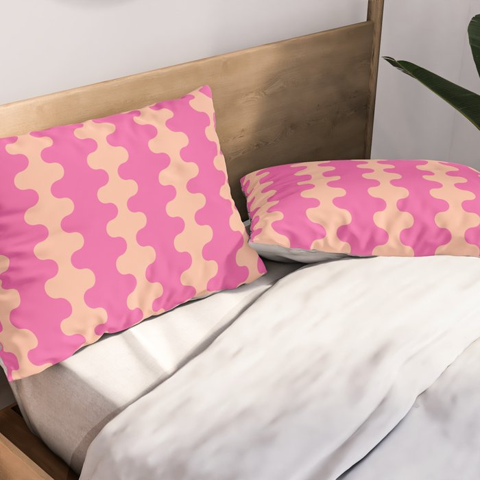 Fun Ogee A-Go-Go Pop Stripes Retro Contemporary Vertical Pattern in Pink Pillow Sham Gallery Image 2