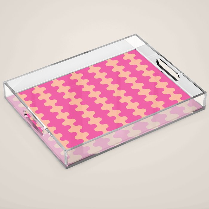 Fun Ogee A-Go-Go Pop Stripes Retro Contemporary Vertical Pattern in Pink Acrylic Tray Gallery Image 1