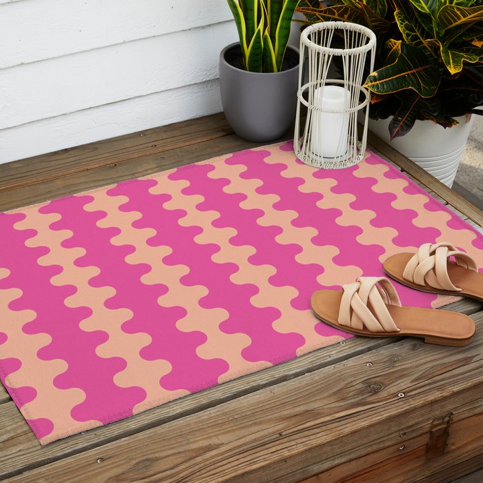 Fun Ogee A-Go-Go Pop Stripes Retro Contemporary Vertical Pattern in Pink Outdoor Rug Gallery Image 2