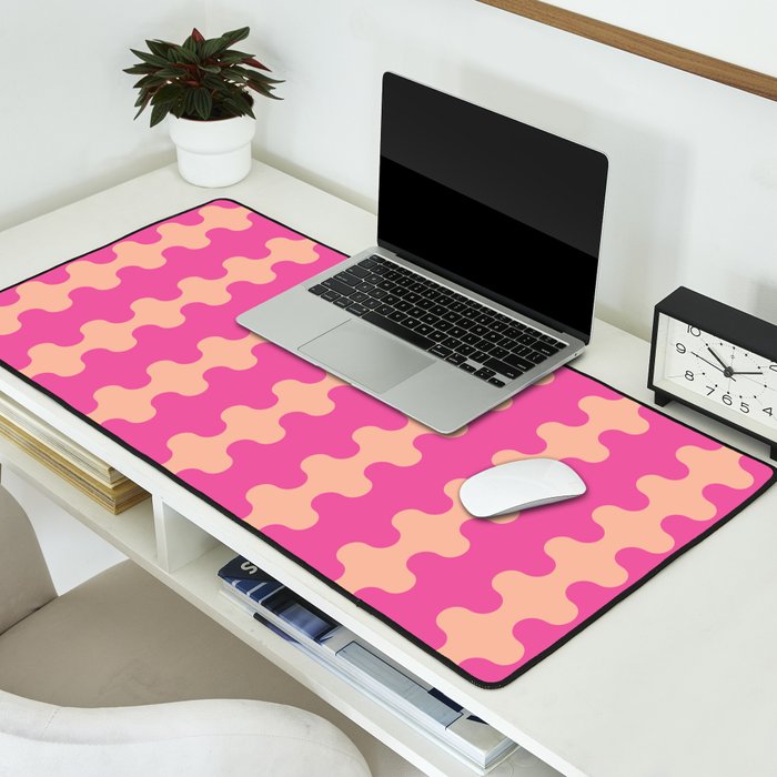 Fun Ogee A-Go-Go Pop Stripes Retro Contemporary Vertical Pattern in Pink Desk Mat Gallery Image 2