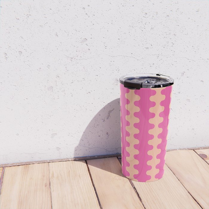 Fun Ogee A-Go-Go Pop Stripes Retro Contemporary Vertical Pattern in Pink Travel Mug Gallery Image 4