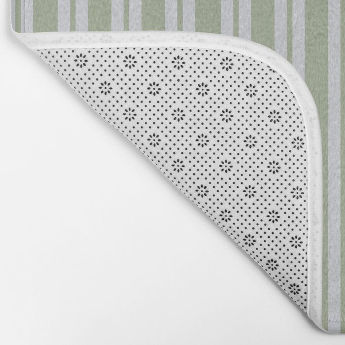 Classic Double Stripe Pattern in Light Silver Gray and Sage Green  Bath Mat Gallery Image 2
