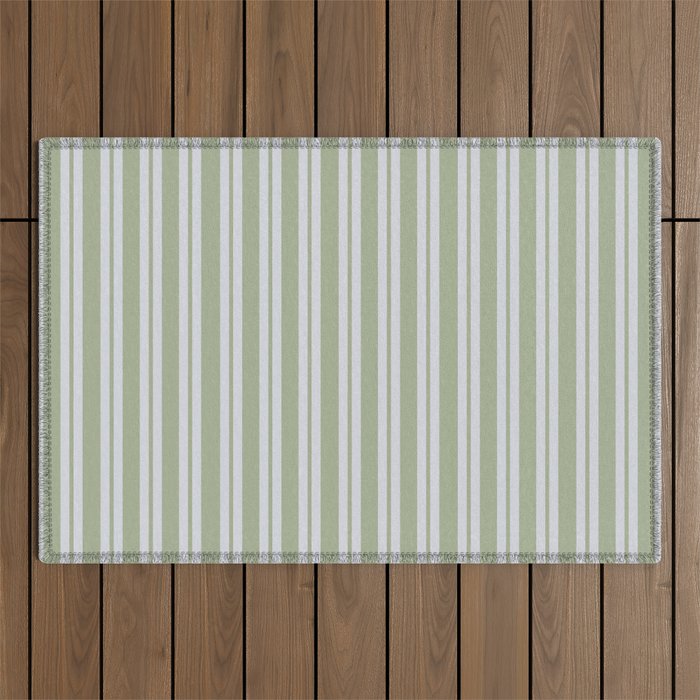 Classic Double Stripe Pattern in Light Silver Gray and Sage Green  Outdoor Rug Gallery Image 1