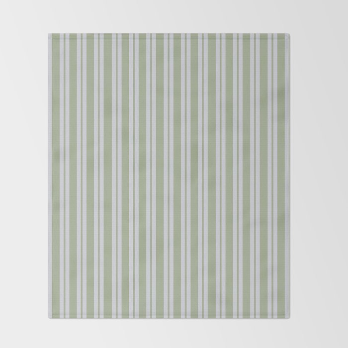 Classic Double Stripe Pattern in Light Silver Gray and Sage Green  Throw Blanket Gallery Image 2