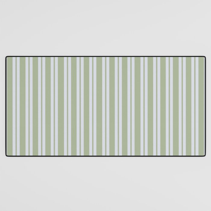 Classic Double Stripe Pattern in Light Silver Gray and Sage Green  Desk Mat Gallery Image 3