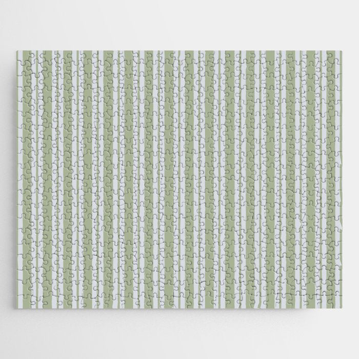Classic Double Stripe Pattern in Light Silver Gray and Sage Green  Jigsaw Puzzle Gallery Image 1