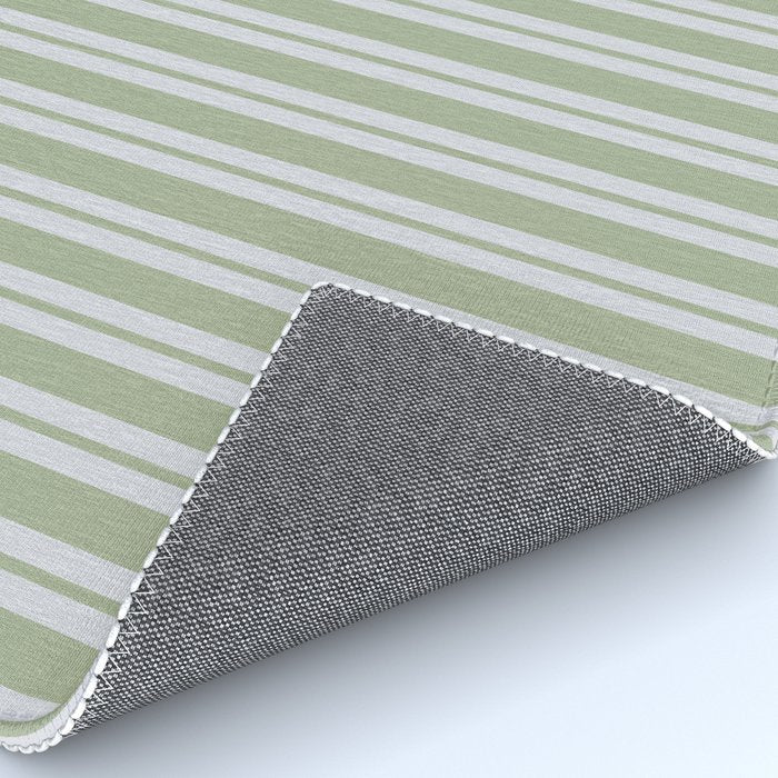 Classic Double Stripe Pattern in Light Silver Gray and Sage Green  Rug Gallery Image 4