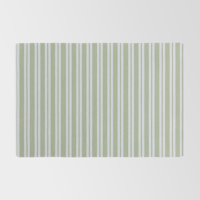 Classic Double Stripe Pattern in Light Silver Gray and Sage Green  Rug Gallery Image 2
