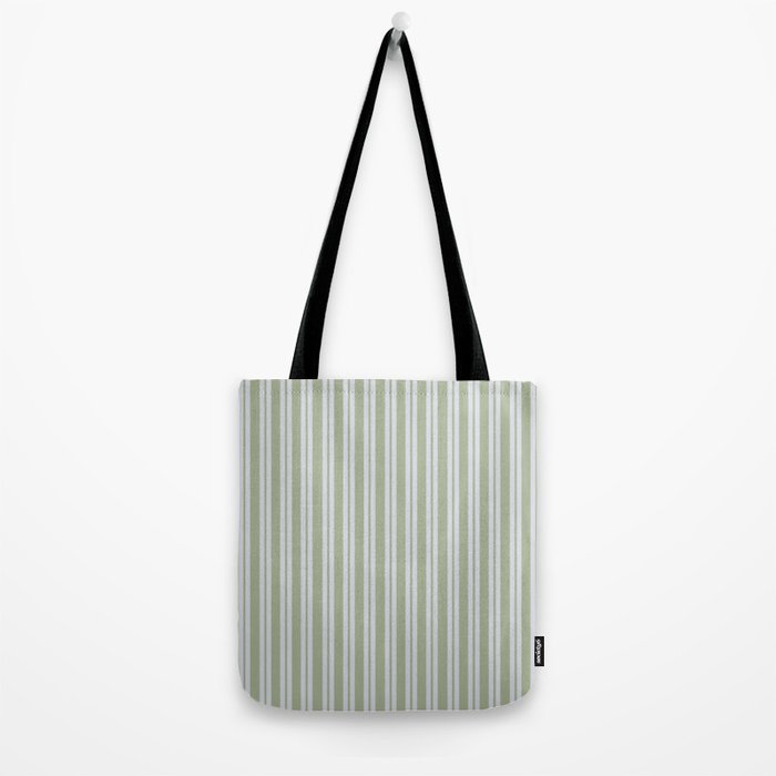 Classic Double Stripe Pattern in Light Silver Gray and Sage Green  Tote Bag Gallery Image 2