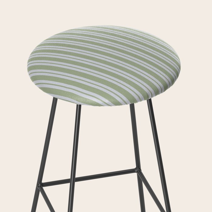 Classic Double Stripe Pattern in Light Silver Gray and Sage Green  Stool Gallery Image 2