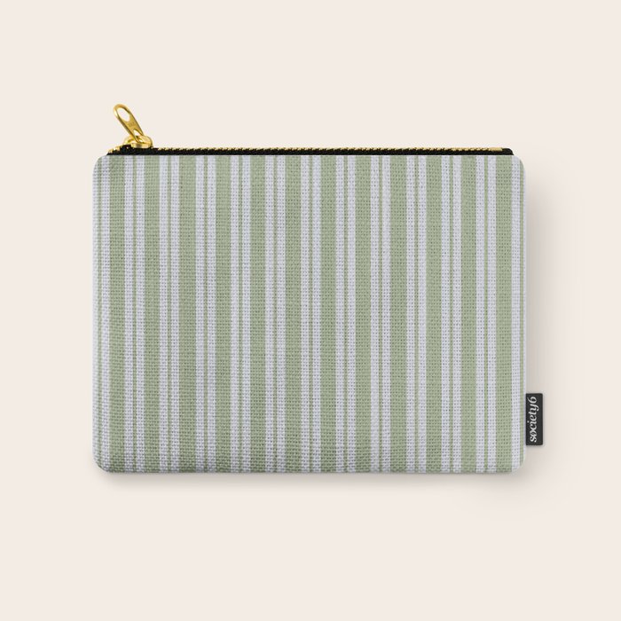 Classic Double Stripe Pattern in Light Silver Gray and Sage Green  Carry All Pouch Gallery Image 1